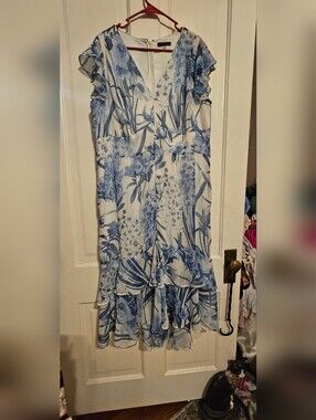 Tommy Hilfiger Blue and White Floral Ruffle Dress
